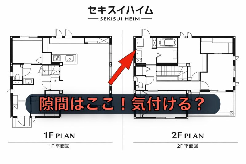 セキスイハイムの洗面所図面。洗面台と壁の間に生じた隙間を示す平面図