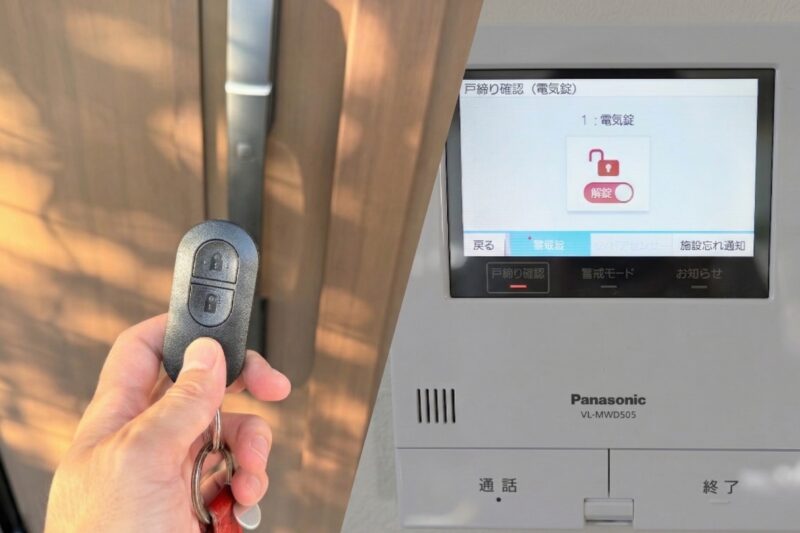 YKK APのスマートキーとインターホンの電気錠解錠画面